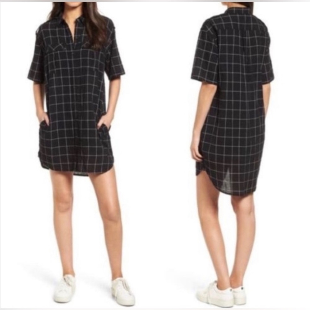 Current/Elliott Black Window Pane Plaid Shirt Dress Size 2